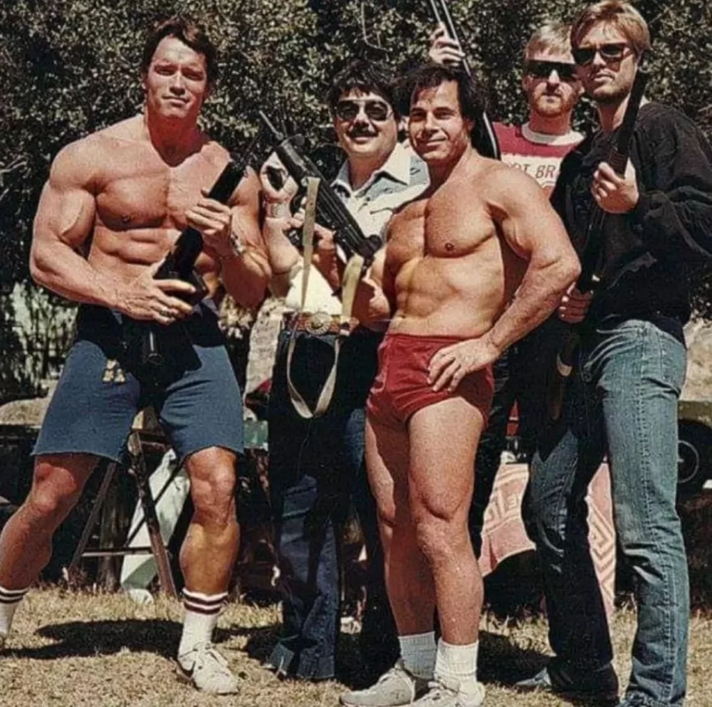 Arnold and Franco Columbu with friends