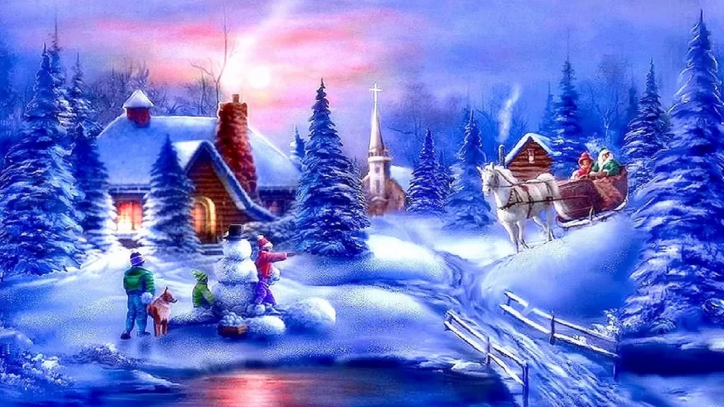 Christmas Scenes Painting Wallpaper